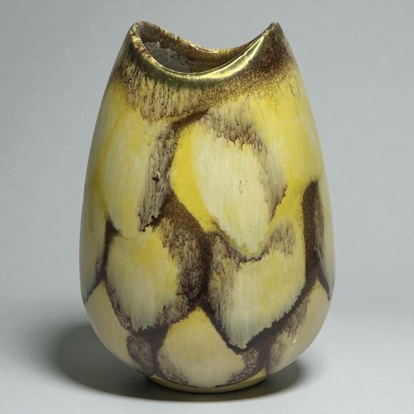 VTG Bay Keramik West Germany 582/12 Yellow Brown Drip Glaze Vase 5" - Picture 9 of 16